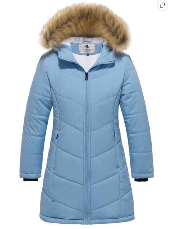Wenven Other - Girls' Pale Blue Quilted Hooded Puffer Coat